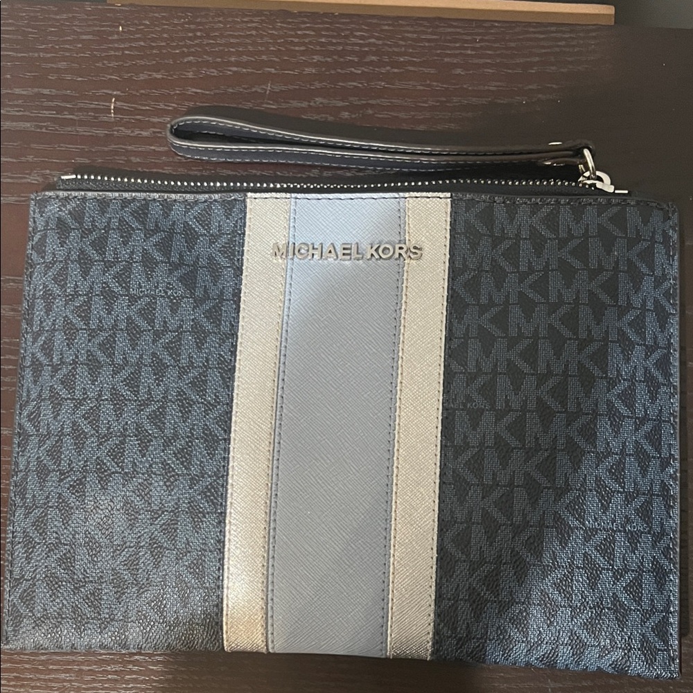 Michael Kors Navy and Silver Wristlet